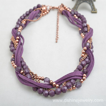 Handmade Crystal Beads Necklace Velvet String Weaved Choker